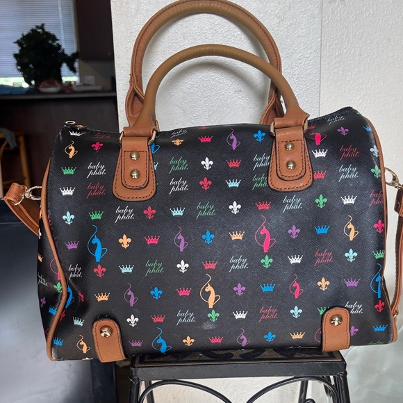 Baby Phat Handbags - Baby Phat Black Satchel with Multicolor Accents